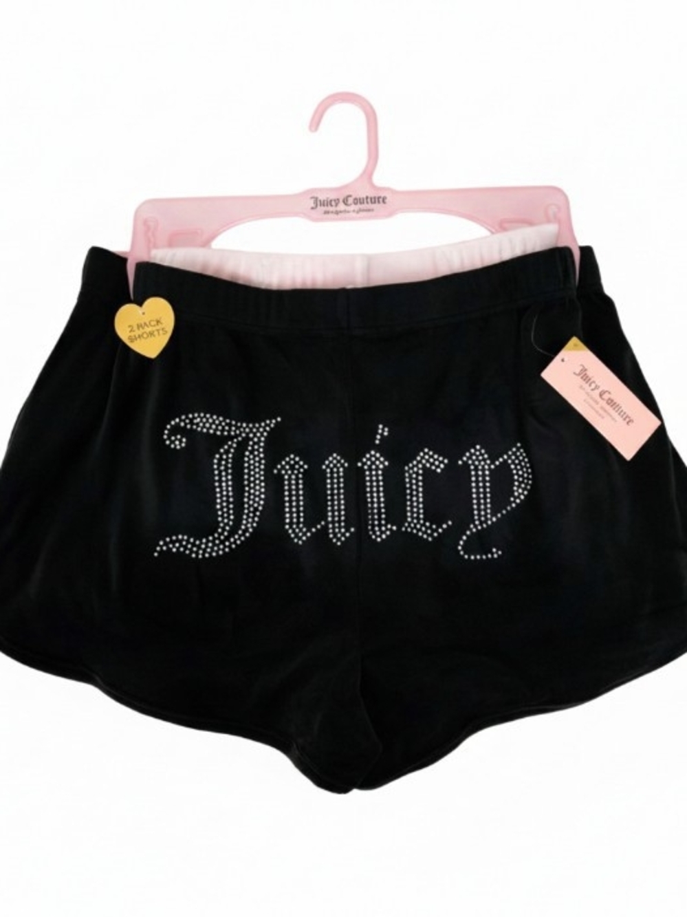 2 Pack Juicy Couture Velour Shorts - 1x Black Bling Logo + 1x Pink 'Juicy' Logo
